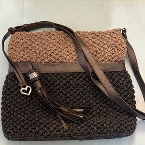 Brighton Woven Messenger Stylish Brown and Black Crochet Shoulder Bag